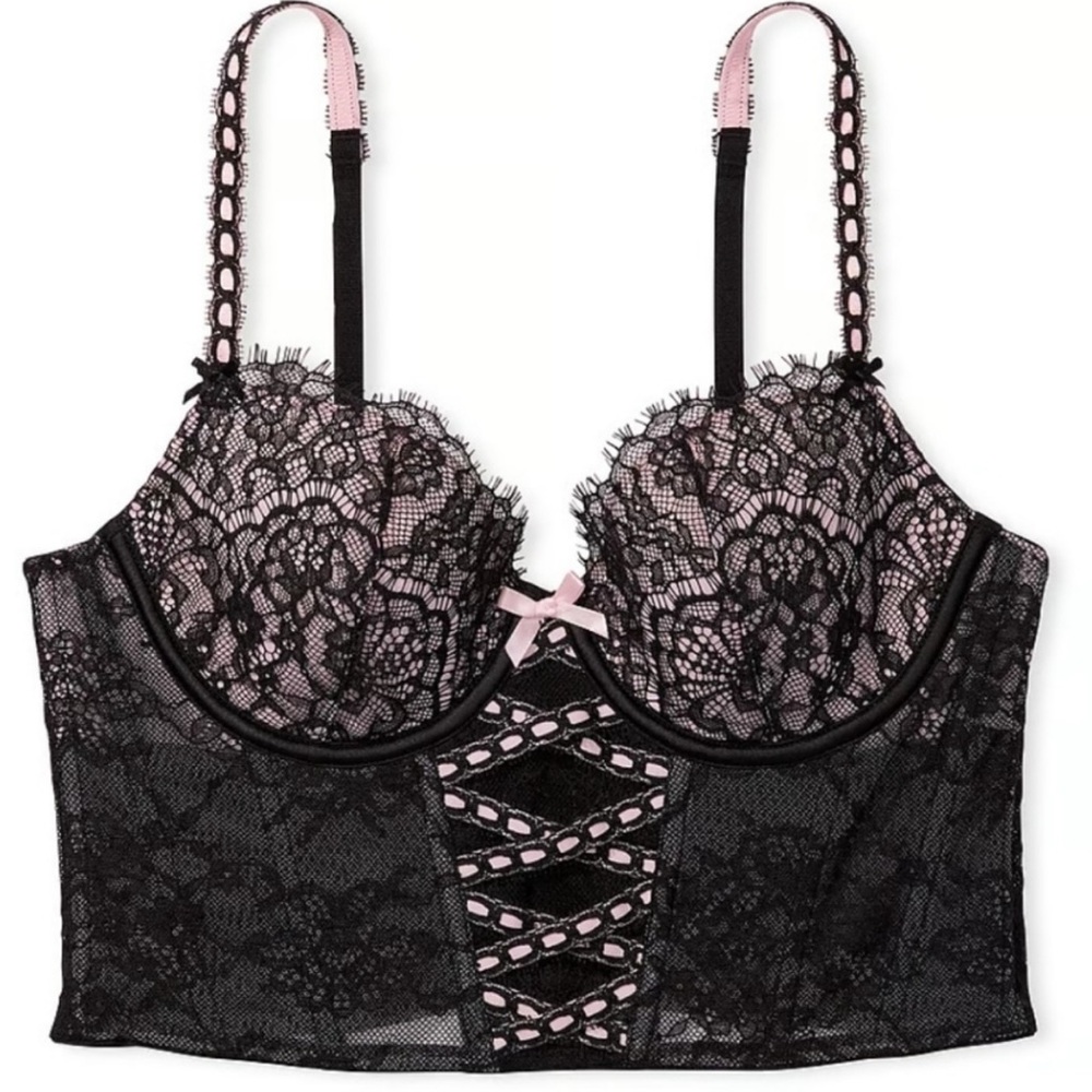 VS Black & Light pink Lace Corset Top,  Sz Small DD , NWOT Gorgeous 💖
